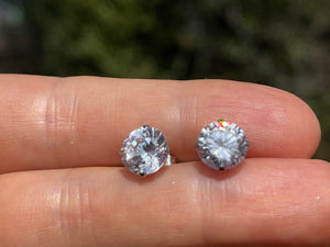 Big Vintage 8 mm 14kt White Gold CZ Studs 14 Karat Solid Stud Earrings Beautiful and Dainty 8mm