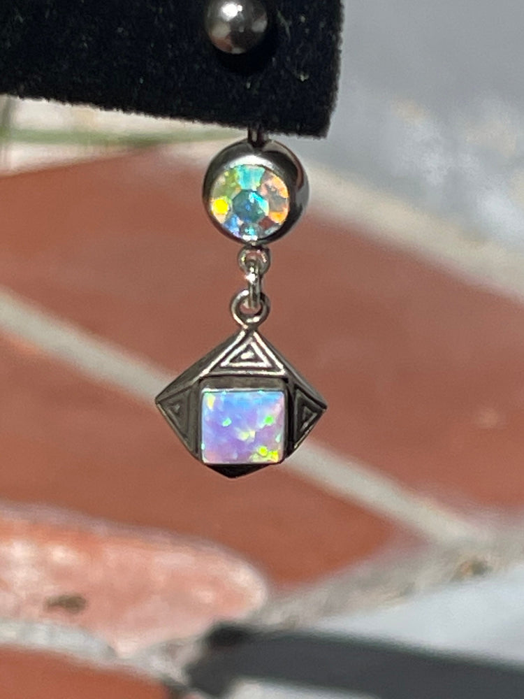 Vintage sterling silver925  Opal Charm Belly Ring New Stainless Steel & Aurora Borealis Crystal Unusual and Unique