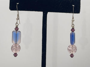 Vintage Art Glass Beaded Earrings Handblown Multi Tone Purple and Pink