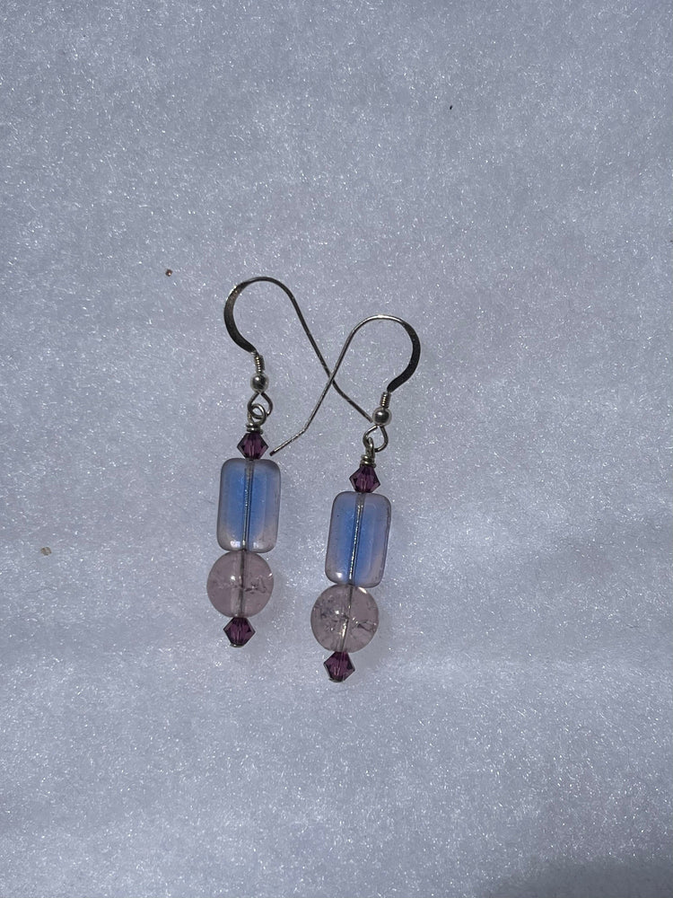 Vintage Art Glass Beaded Earrings Handblown Multi Tone Purple and Pink