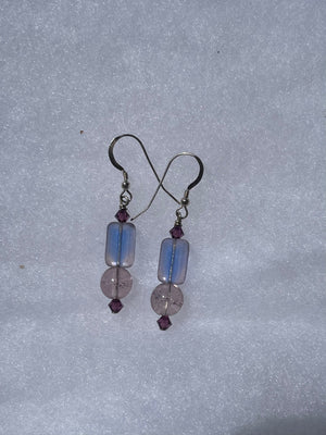 Vintage Art Glass Beaded Earrings Handblown Multi Tone Purple and Pink