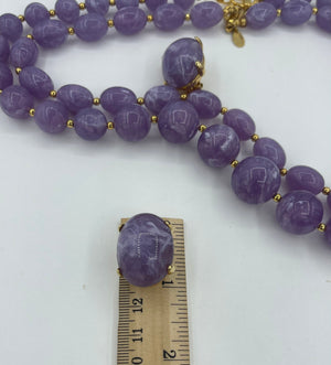 Vintage Large Beaded Lucite Amethyst Purple Necklaces & Clip Earrings Designer Joan Rivers