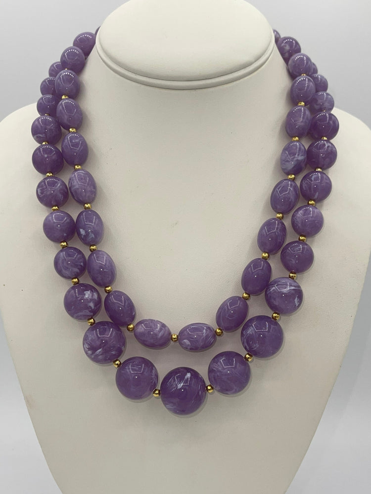 Vintage Large Beaded Lucite Amethyst Purple Necklaces & Clip Earrings Designer Joan Rivers