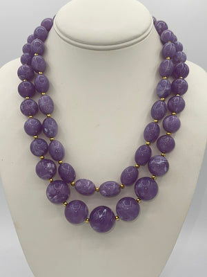 Vintage Large Beaded Lucite Amethyst Purple Necklaces & Clip Earrings Designer Joan Rivers