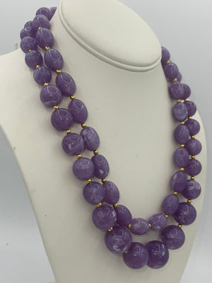 Vintage Large Beaded Lucite Amethyst Purple Necklaces & Clip Earrings Designer Joan Rivers