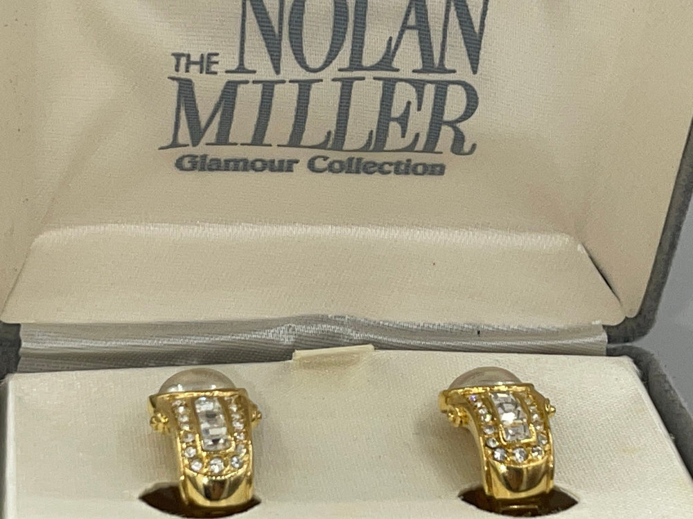 Vintage Designer Nolan Miller Clip On Earrings  Faux Pearl Crystals Beautiful New in Box New in Box