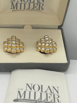Vintage Designer Nolan Miller Clip On Earrings Cluster Crystals Beautiful New in Box
