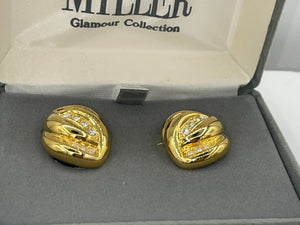 Vintage Designer Nolan Miller Clip On Earrings Spa Clear  Crystals Beautiful New in Box