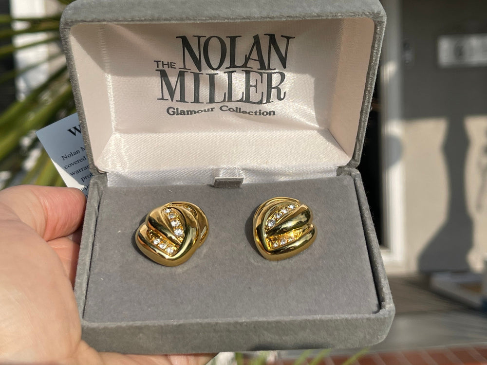 Vintage Designer Nolan Miller Clip On Earrings Spa Clear  Crystals Beautiful New in Box