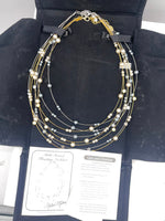 Beautiful Vintage Designer Nolan Miller Floating Faux Pearl & Crystal Necklace Set x 2 One Black Pearl Silver One Gold White Pearl New box