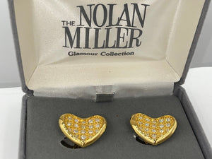 Vintage Designer Nolan Miller Clip On Earrings pave Crystal Hearts New in Box