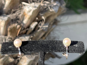 Antique Vintage 14kt White Gold Pearl Earrings Screw Back Beautiful Iridescence