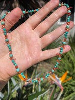 Vintage Genuine Turquoise and Red Branch Coral Gold Beads Choker Necklace
