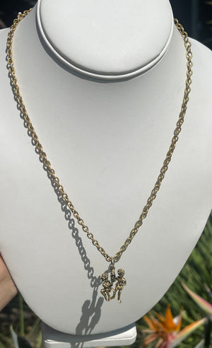 Vintage Designer Elizabeth Cole Yellow Gold Tone Chain Necklace Cherubs/ Angels 19.5 inches