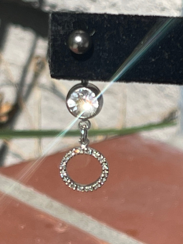 Gorgeous Solid 10kt White Gold & Diamonds SX Belly Jewelry Naval Ring  Eternity Pendant - Stainless Bar and Ball + Crystal Vintage