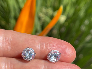 Big Vintage 8 mm 14kt White Gold CZ Studs 14 Karat Solid Stud Earrings Beautiful and Dainty 8mm