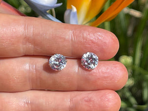 Big Vintage 8 mm 14kt White Gold CZ Studs 14 Karat Solid Stud Earrings Beautiful and Dainty 8mm