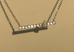 Vintage Sterling Silver 925 Gold Vermeil Bar Pendant Cz & Opal Necklace Designer BHWM