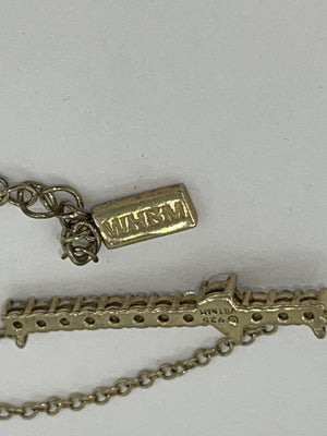 Vintage Sterling Silver 925 Gold Vermeil Bar Pendant Cz & Opal Necklace Designer BHWM
