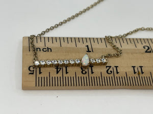 Vintage Sterling Silver 925 Gold Vermeil Bar Pendant Cz & Opal Necklace Designer BHWM