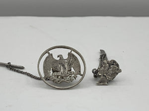 Antique- Vintage Sterling Silver Quarter & Dime Cutout Tie Tack Lapel Pin Lot Pre 1964