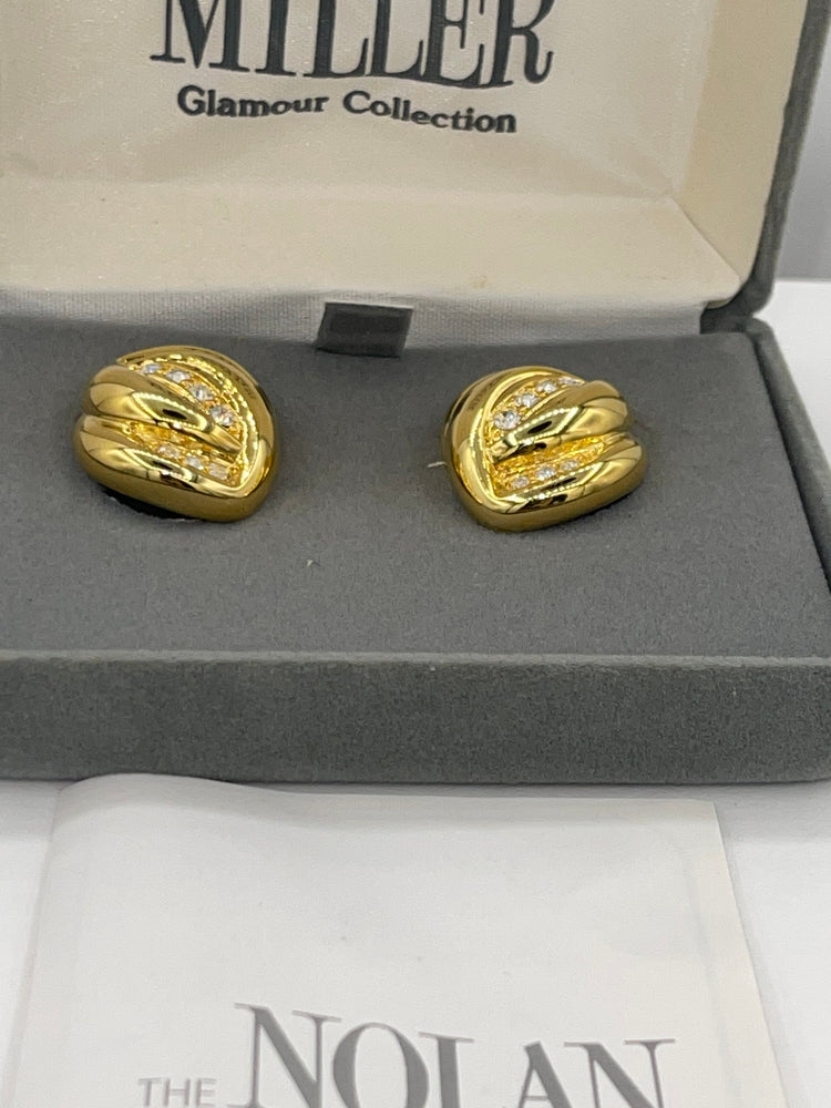 Vintage Designer Nolan Miller Clip On Earrings Spa Clear  Crystals Beautiful New in Box