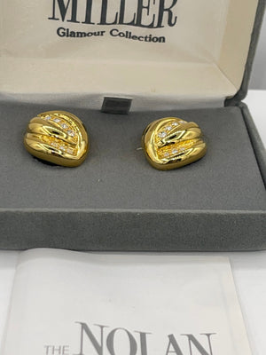 Vintage Designer Nolan Miller Clip On Earrings Spa Clear  Crystals Beautiful New in Box