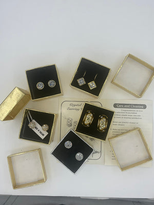 Vintage Designer Nolan Miller  Crystal Quartet Earrings Wardrobe Set of 5 Pierced Gift Boxes New Old Stock