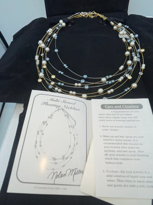 Beautiful Vintage Designer Nolan Miller Floating Faux Pearl & Crystal Necklace Set x 2 One Black Pearl Silver One Gold White Pearl New box