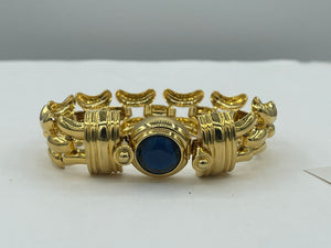 Vintage Designer Nolan Miller Gold Tone Blue Crystal Link Bracelet 8.25 Inches New Old Stock