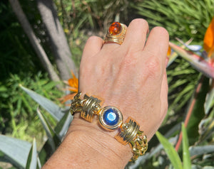 Vintage Designer Nolan Miller Gold Tone Blue Crystal Link Bracelet 8.25 Inches New Old Stock
