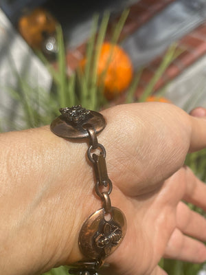 Vintage Solid Copper Link Bracelet w Butterflies & Bees Raised Bugs Insects Butterfly