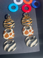 Vintage Designer KJL Earrings Jacket and 9 Pairs Interchangeable Earrings Animal Print Enamel and Colorful Circle Dangles Kenneth Jay Lane