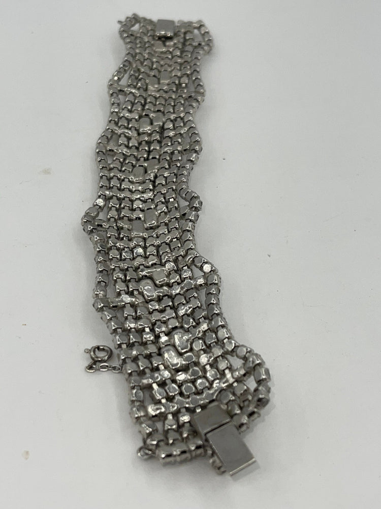 Beautiful Antique Wide Rhinestone Bracelet Art Deco Safety Clasp Cocktail Costume Jewelry