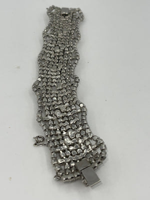 Beautiful Antique Wide Rhinestone Bracelet Art Deco Safety Clasp Cocktail Costume Jewelry