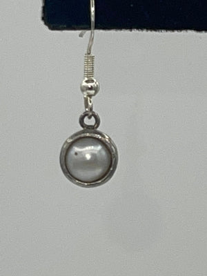 Vintage Sterling Silver 925  White Genuine Pearl Dangle Earrings