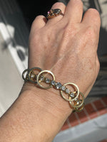 Vintage Rhinestone Gold Tone Cocktail Bracelet Modernist Costume Saftey Clasp 7 Inches Long