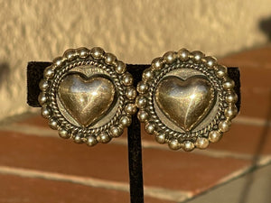 Big Taxco Mexico Sterling Silver 925 Earrings Clip On Native Heart Southwestern