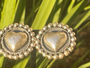 Big Taxco Mexico Sterling Silver 925 Earrings Clip On Native Heart Southwestern