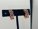 Vintage Designer Joan Rivers Pink & Purple Crystals Clip On Earrings Costume
