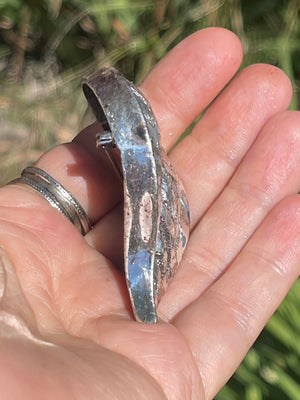Vintage Designer Rame Leaf Brooch Silver Tone