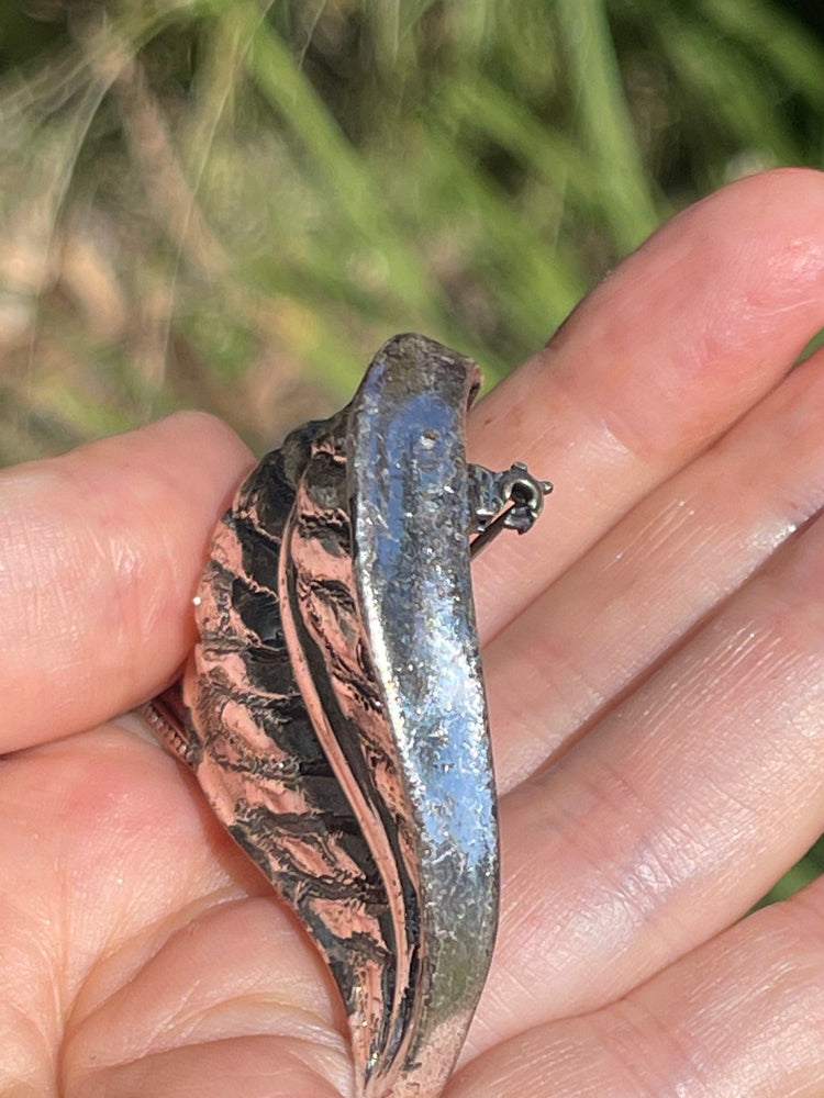 Vintage Designer Rame Leaf Brooch Silver Tone