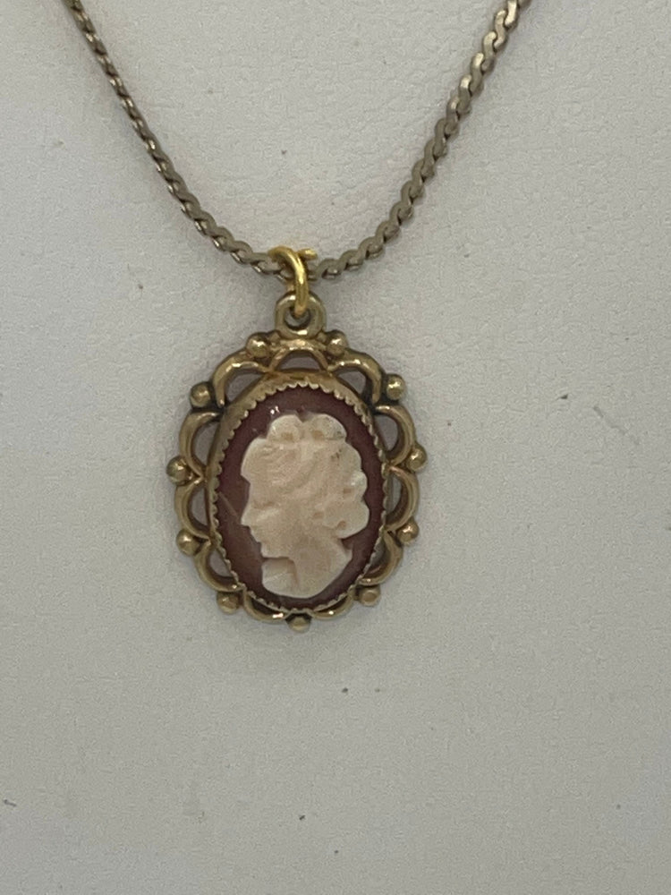 Antique Vintage Shell Cameo Pendant 12kt GF Necklace with Chain