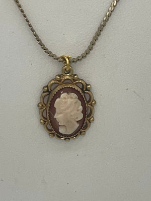 Antique Vintage Shell Cameo Pendant 12kt GF Necklace with Chain