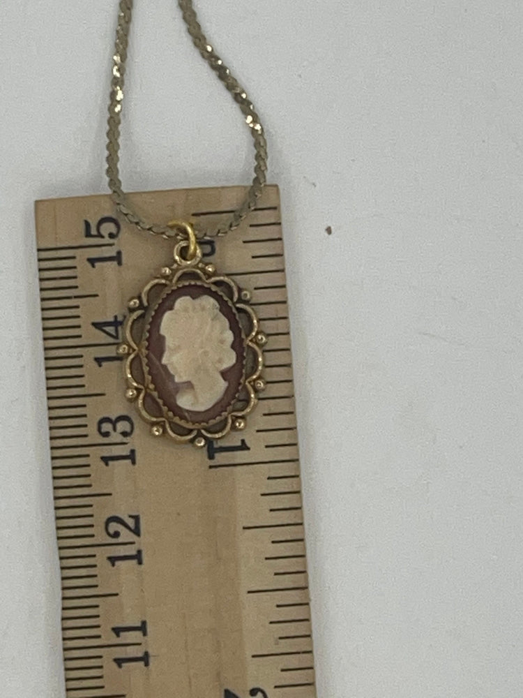 Antique Vintage Shell Cameo Pendant 12kt GF Necklace with Chain