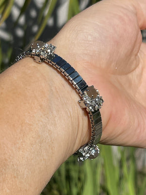 Antique Rhinestones Expansion Bracelet Silver Tone 50’s or 60’s Faux Opals Art Deco