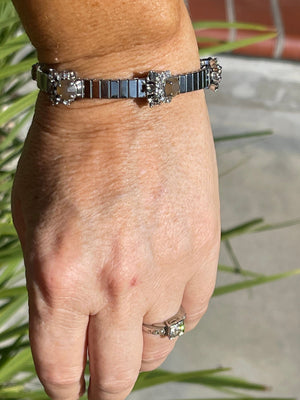 Antique Rhinestones Expansion Bracelet Silver Tone 50’s or 60’s Faux Opals Art Deco