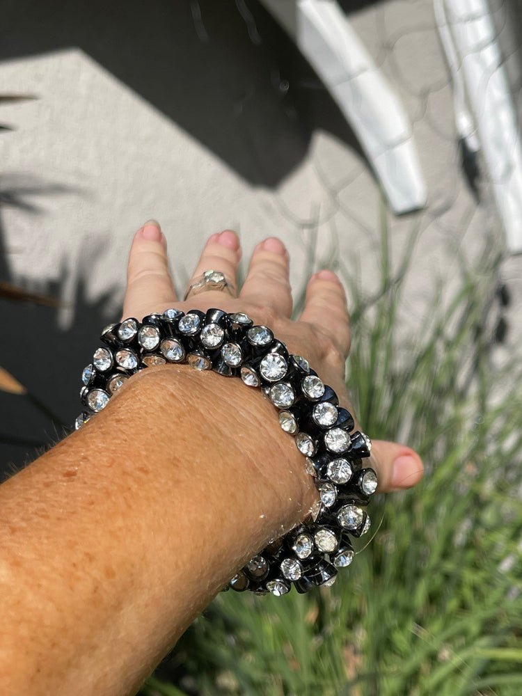 Vintage Sterling Rhinestones Bracelet Wide - Thick Chunky Statement Cocktail / Costume Parties