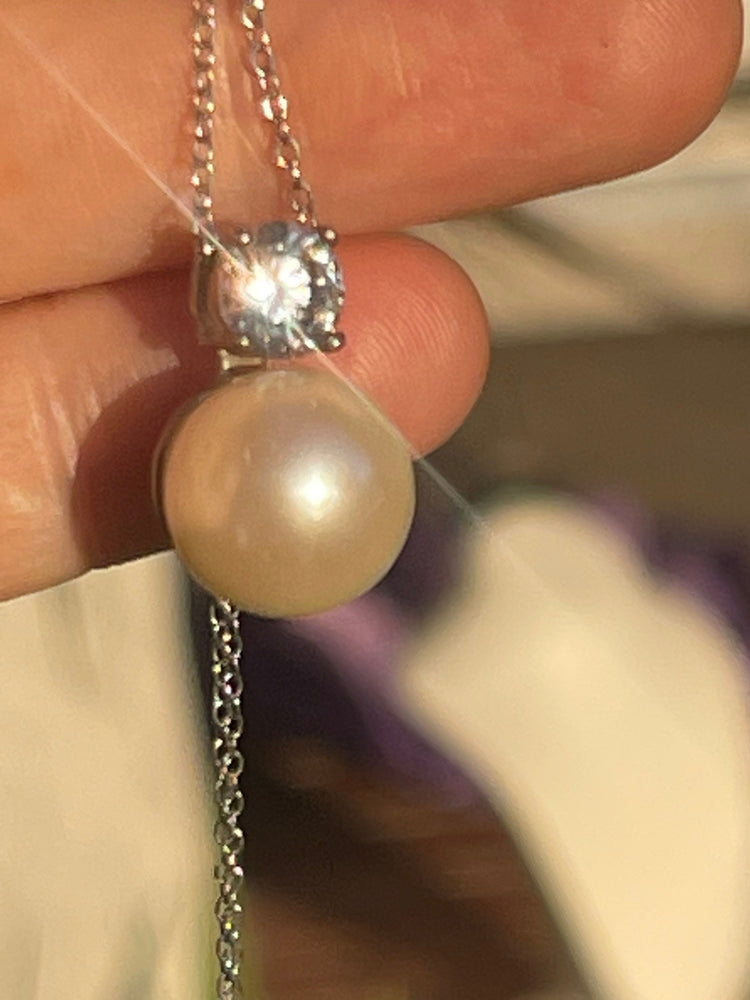 Vintage Costume Designer Carolee Pearl and CZ Pendant Necklace + Chain