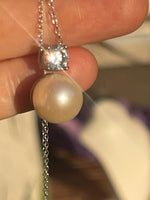 Vintage Costume Designer Carolee Pearl and CZ Pendant Necklace + Chain